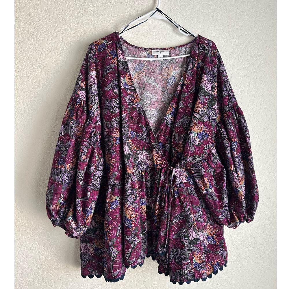 Kika Vargas Target Purple Floral Cotton Coral Reef Scallop Edge Wrap Top size 4X